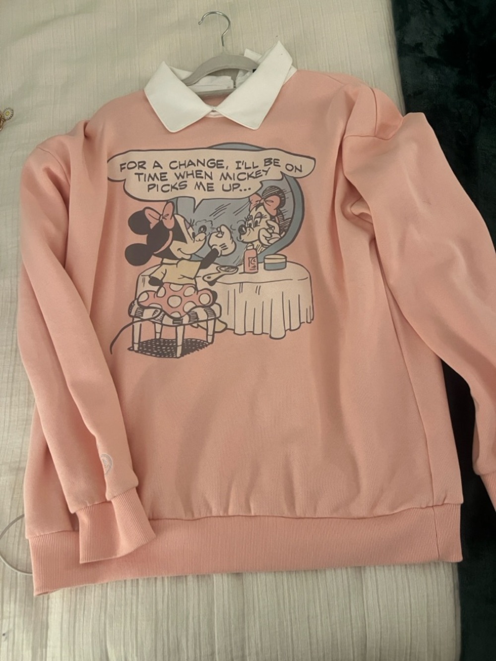 Disney Pink Minnie Mouse Crewneck Sweater with White Collar